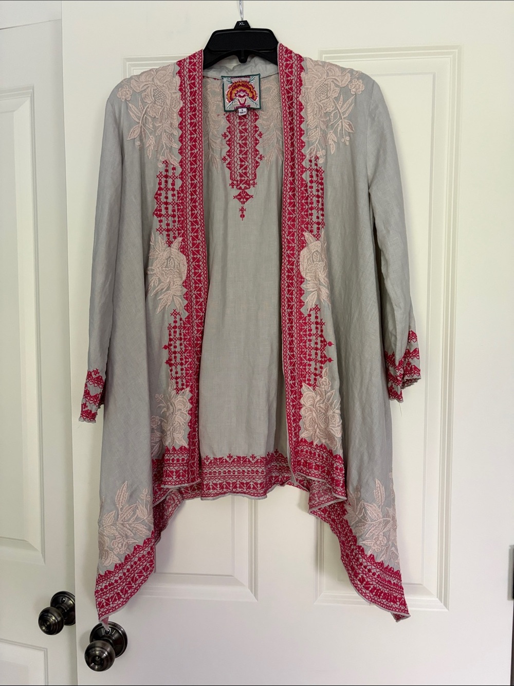 Johnny Was Cream Embroidered Jacket with Pink and Gold Floral Patch